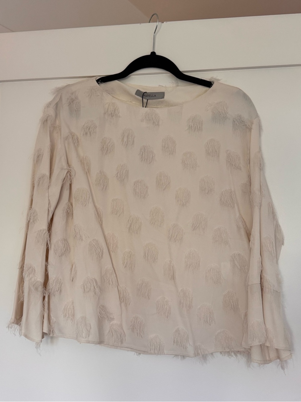 Marella Cream Fringe Dot Long-Sleeve Top